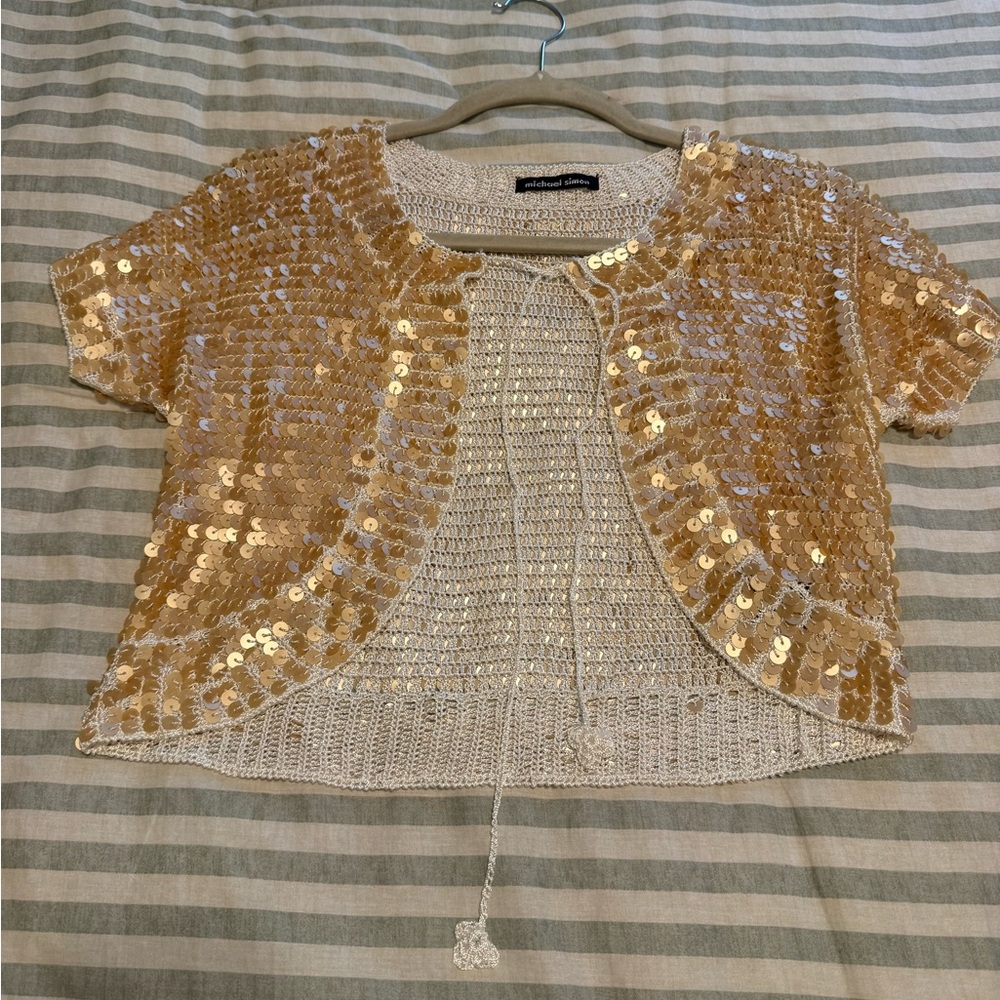 Michael Simon Cream Sequin Knit Bolero